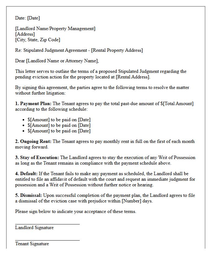 Stipulated Judgment Eviction Settlement Letter