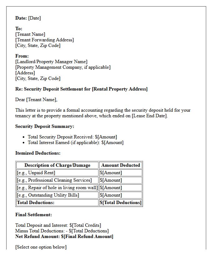 Security Deposit Allocation Settlement Letter