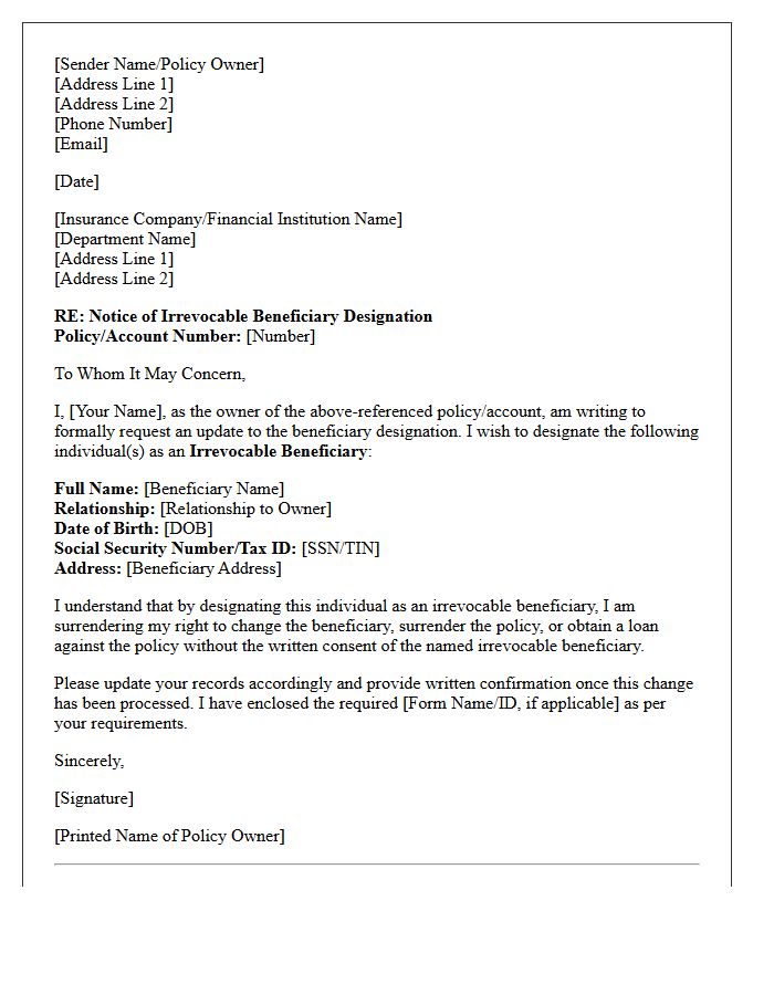 Irrevocable Beneficiary Update Notice Letter