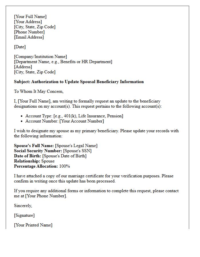 Spousal Beneficiary Update Authorization Letter