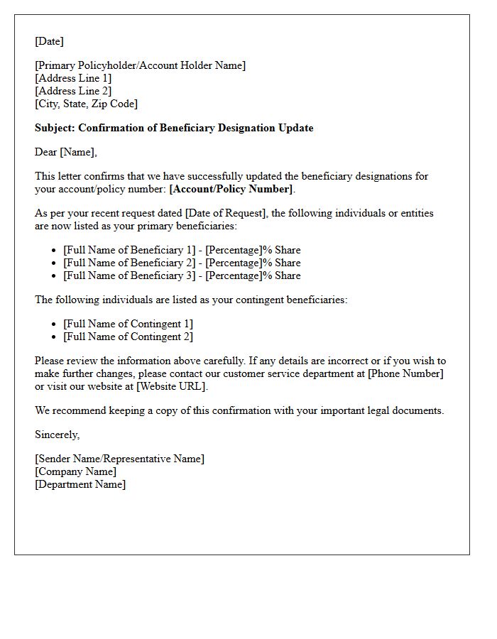 Multiple Beneficiaries Update Confirmation Letter