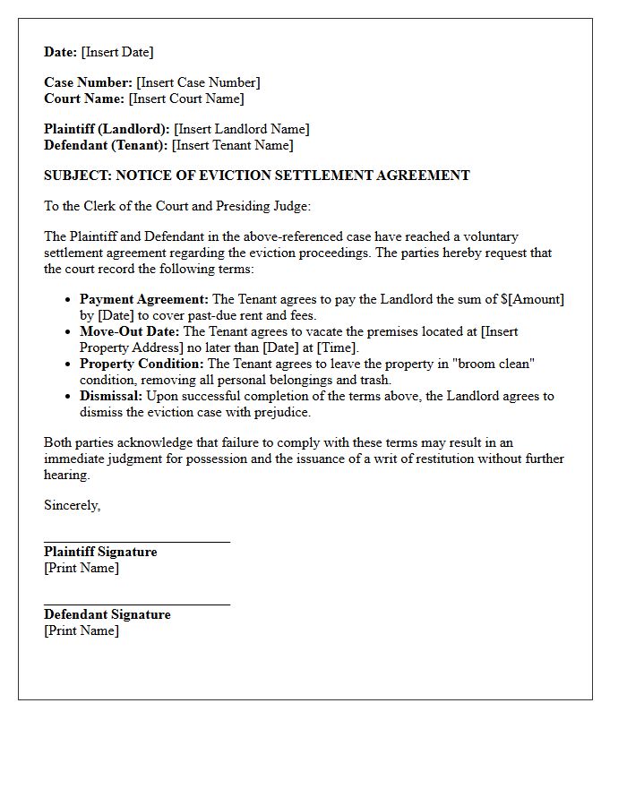 Court Notice Of Eviction Settlement Letter