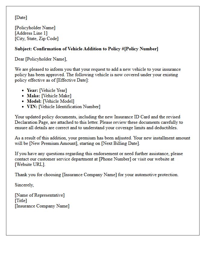 Insurance Policy Vehicle Addition Approval Letter