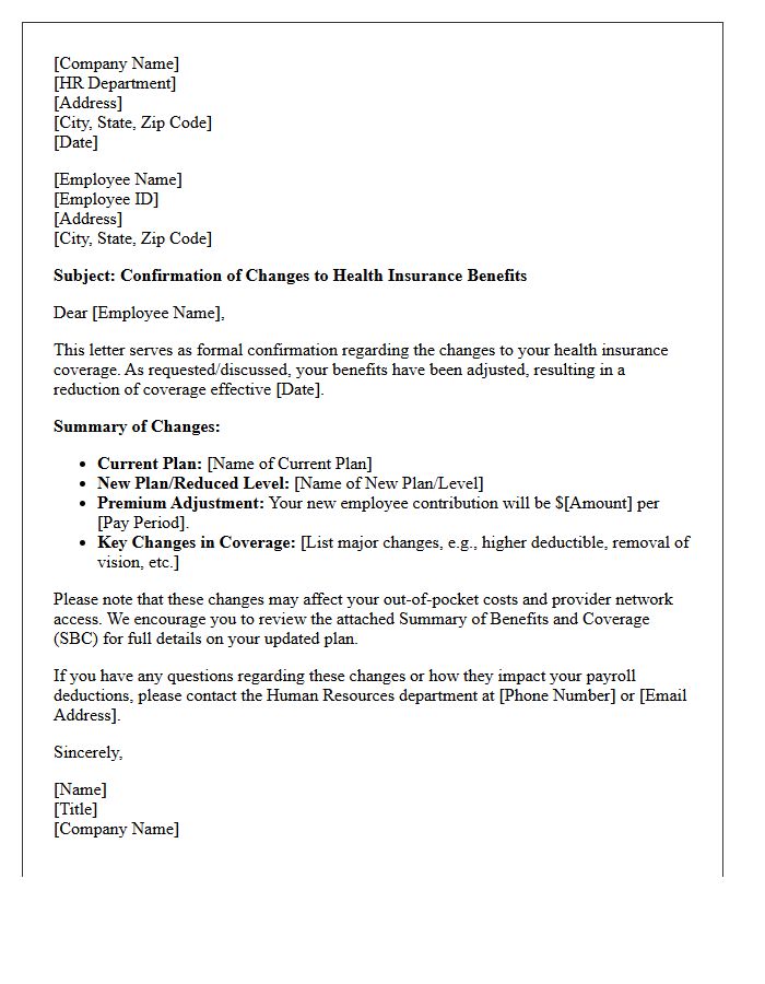 Health Insurance Benefit Reduction Confirmation Letter
