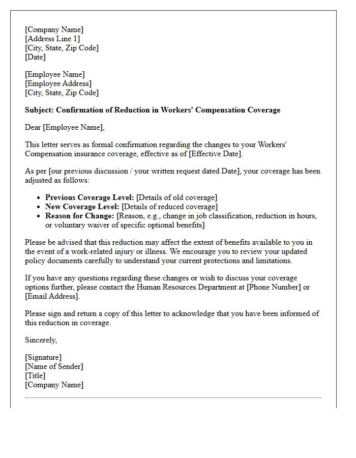Workers Compensation Coverage Reduction Confirmation Letter