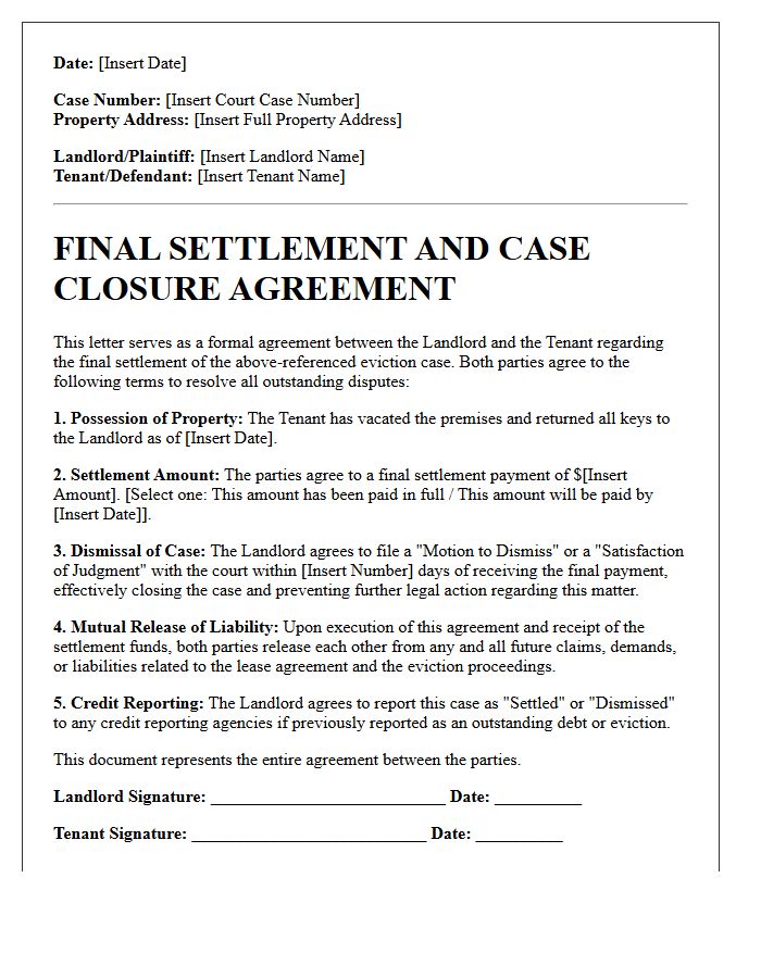Final Eviction Case Closure Settlement Letter