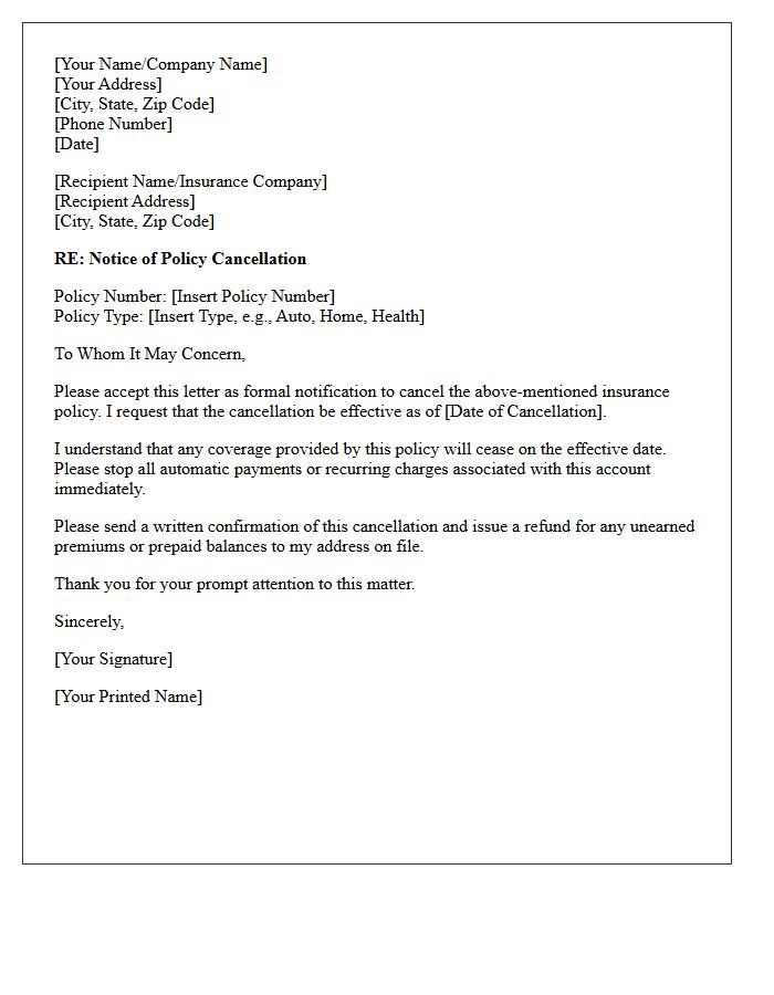 Notice of Policy Cancellation Letter