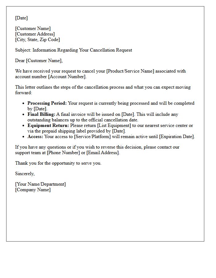Cancellation Process Information Letter