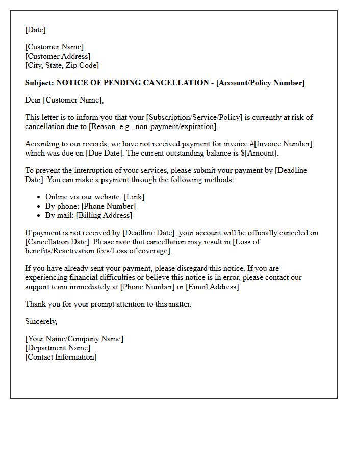 Pending Cancellation Warning Letter