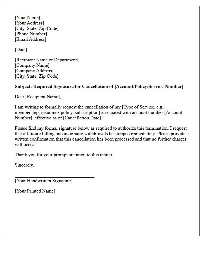 Required Signature for Cancellation Letter