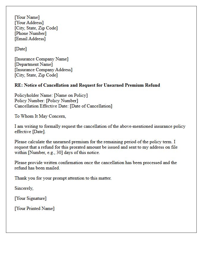 Unearned Premium Refund Cancellation Letter