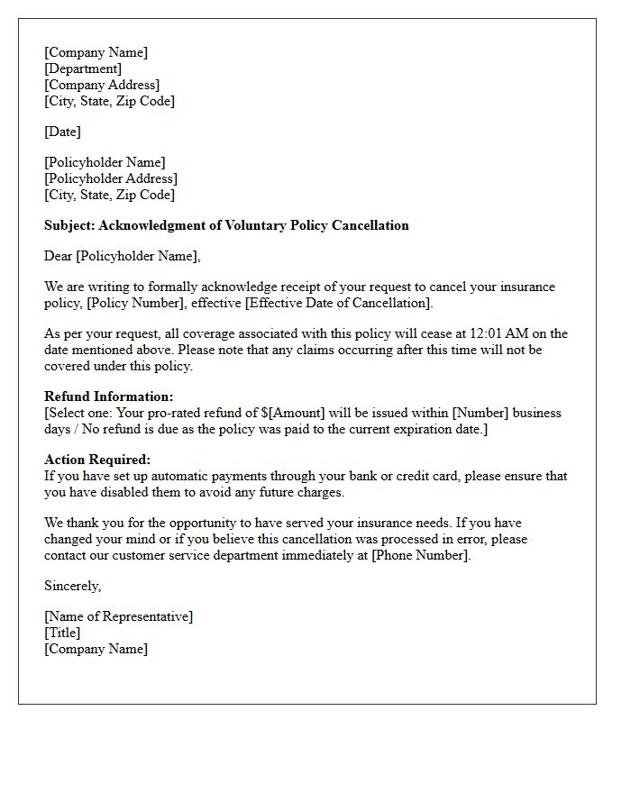 Voluntary Policy Cancellation Acknowledgment Letter