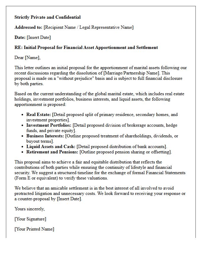 Initial High Net Worth Asset Apportionment Settlement Letter