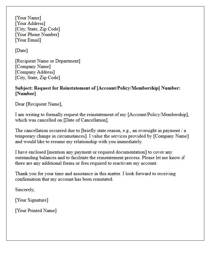 Reinstatement After Cancellation Letter