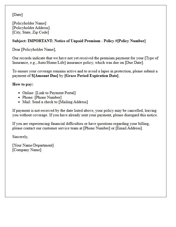 Initial Warning Letter for Policy Lapse Due to Non-Payment