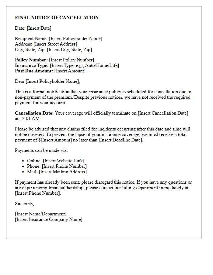 Final Notice Letter of Insurance Cancellation for Non-Payment