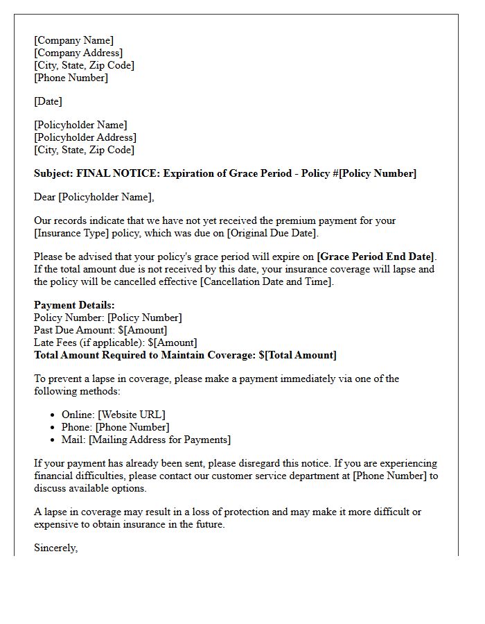 Grace Period Expiration Letter for Unpaid Insurance Premium