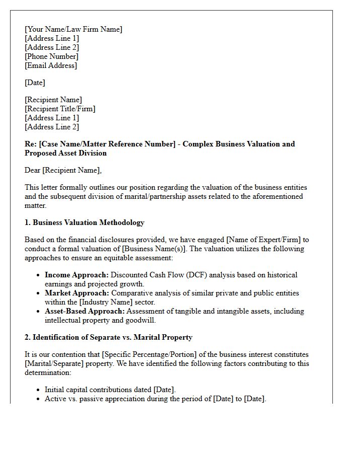 Complex Business Valuation and Asset Division Letter
