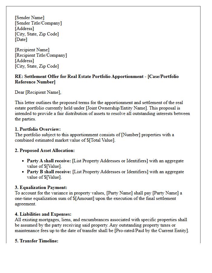 Real Estate Portfolio Apportionment Settlement Letter