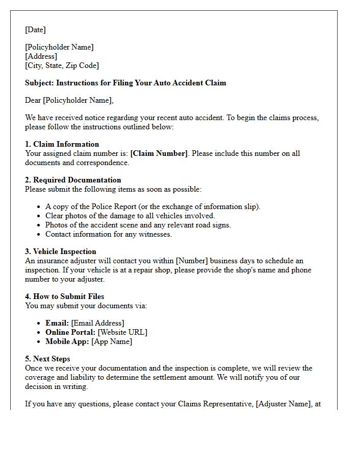 Auto Accident Claim Filing Instructions Letter