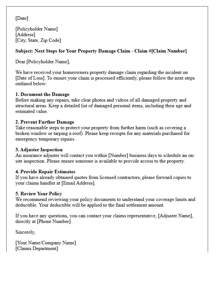 Homeowners Property Damage Claim Next Steps Letter