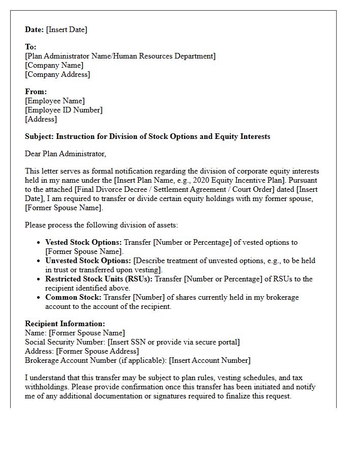 Stock Option and Corporate Equity Division Letter
