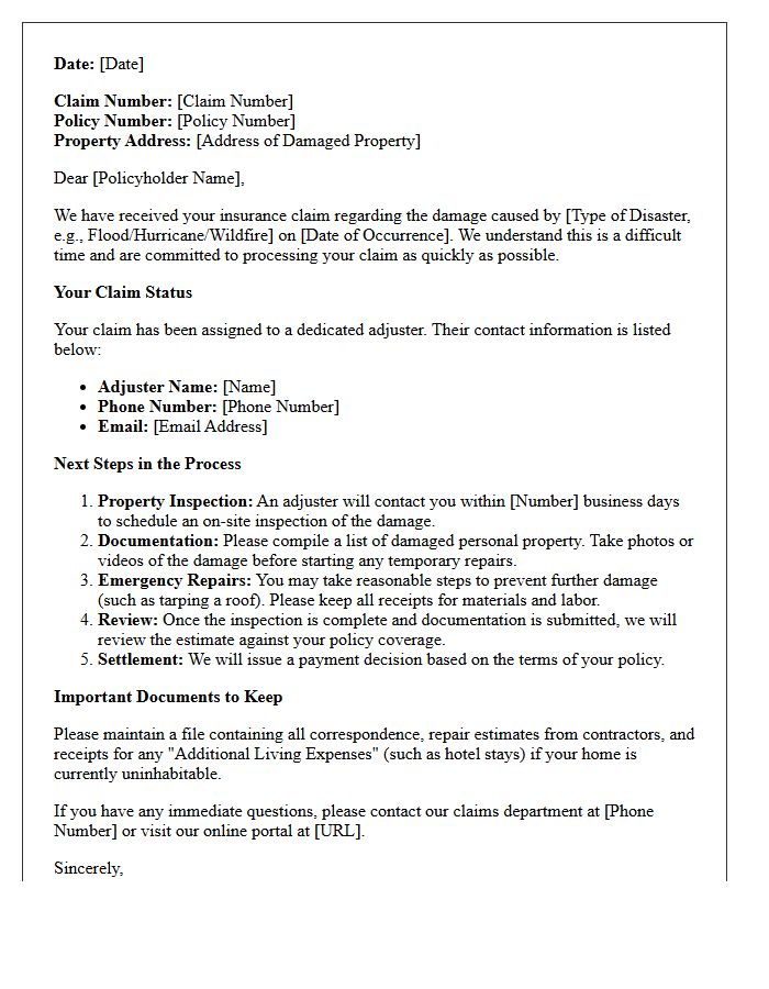 Natural Disaster Claim Process and Next Steps Letter