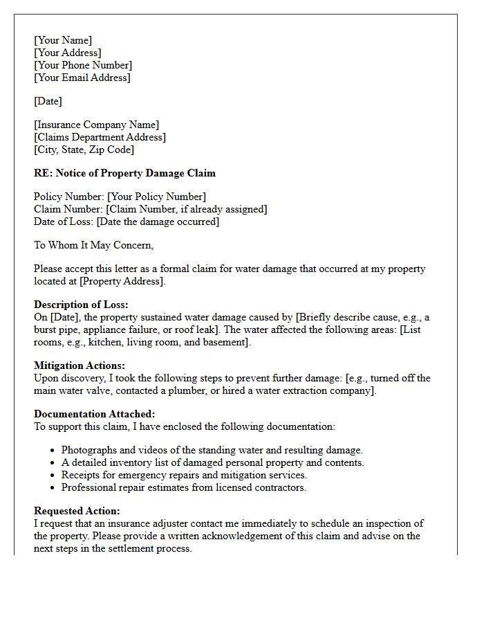 Comprehensive Water Damage Claim Filing Letter