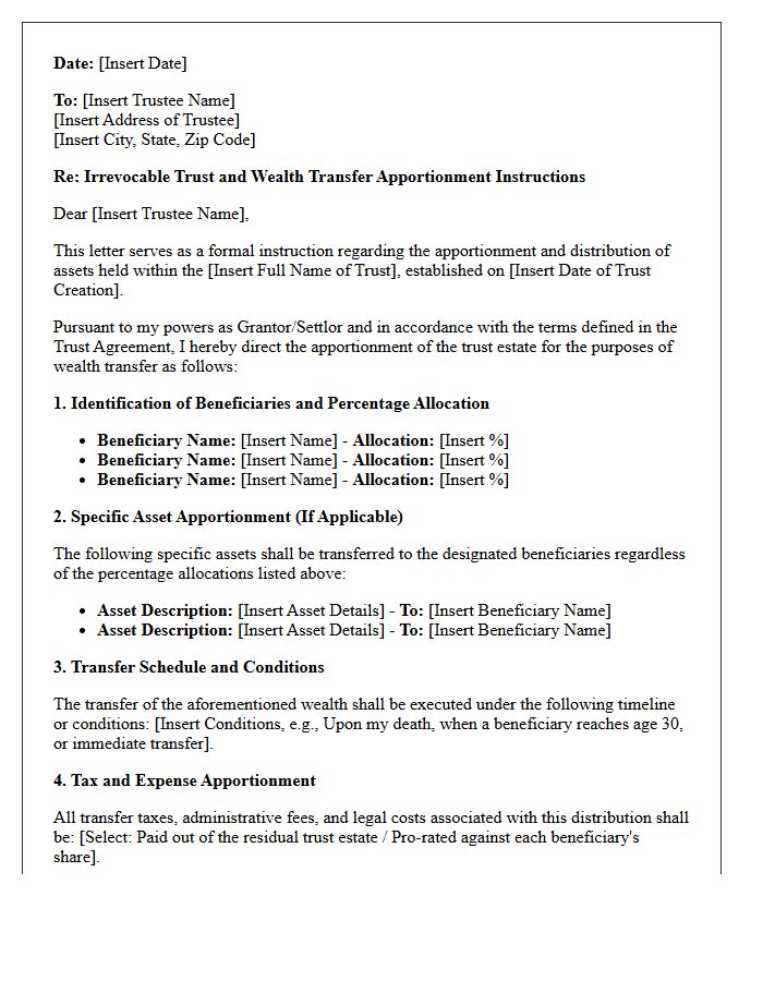 Irrevocable Trust and Wealth Transfer Apportionment Letter