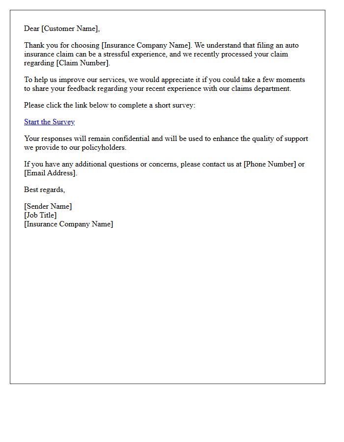 Auto Insurance Claim Feedback Survey Letter
