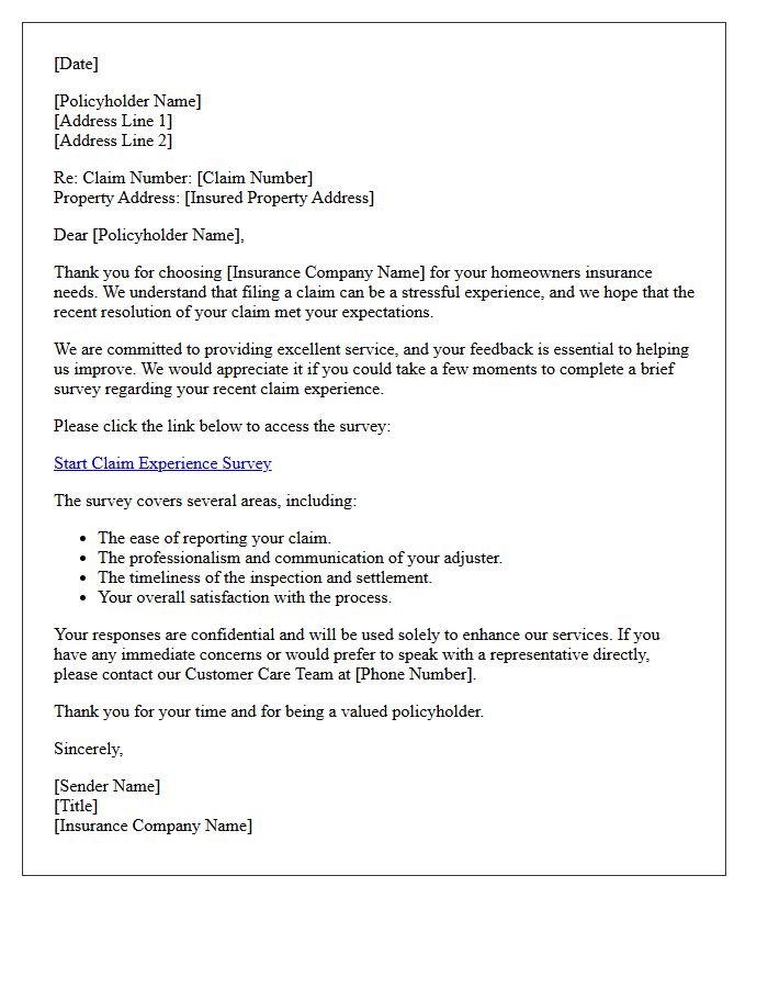 Homeowners Insurance Claim Experience Survey Letter