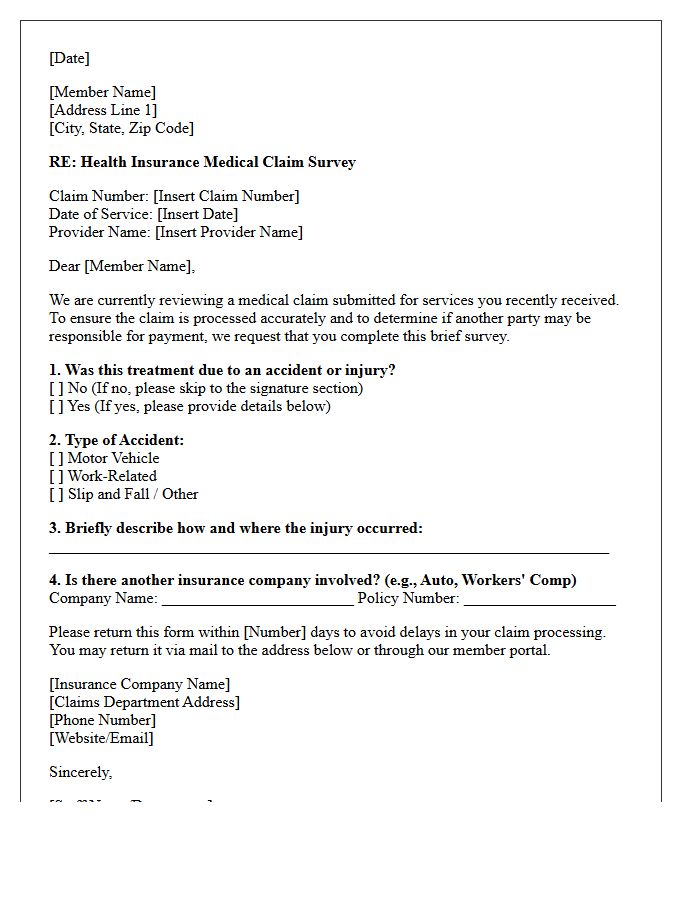 Health Insurance Medical Claim Survey Letter