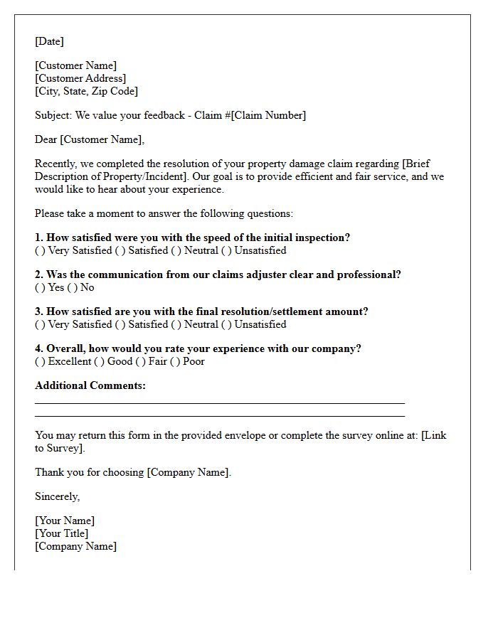 Property Damage Claim Resolution Survey Letter