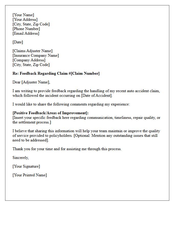 Recent Auto Accident Claim Feedback Letter