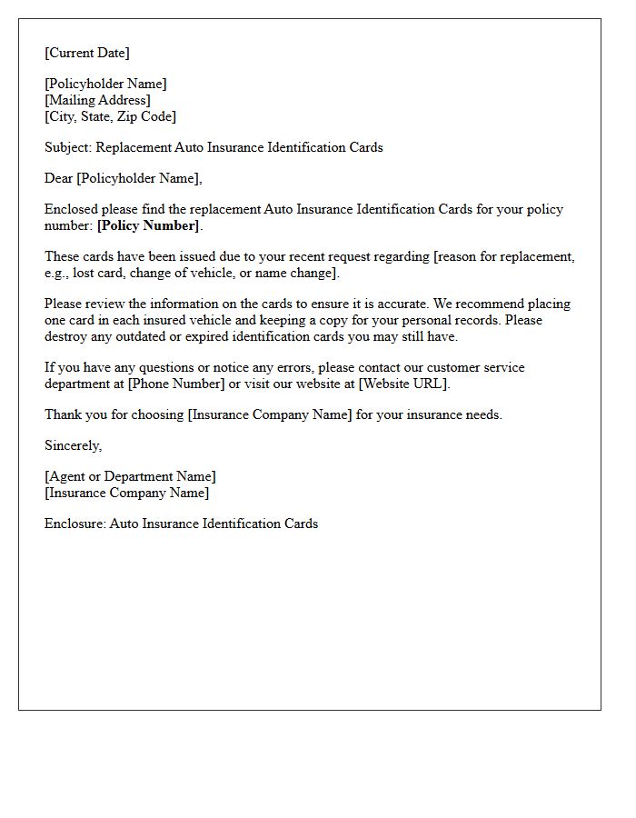 Auto Insurance ID Card Replacement Enclosure Letter