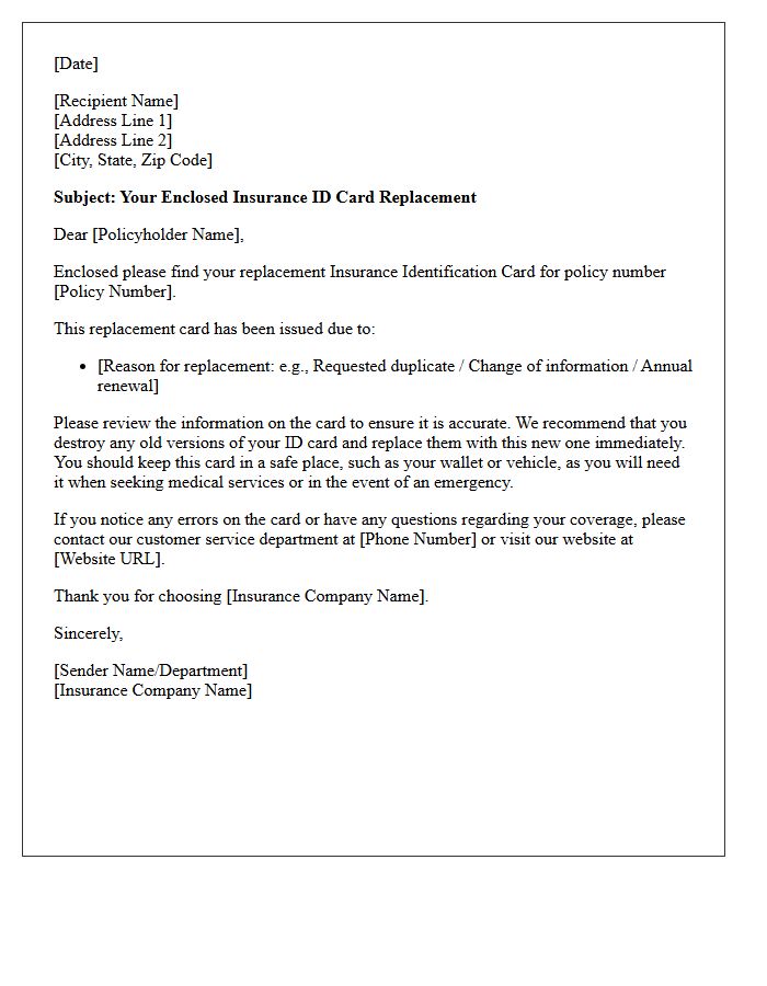 Letter Regarding Your Enclosed Insurance ID Card Replacement