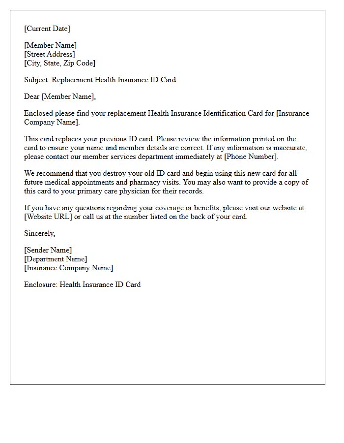 Health Insurance ID Card Replacement Transmittal Letter