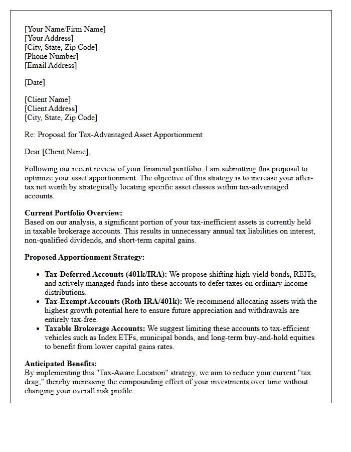 Tax-Advantaged Asset Apportionment Proposal Letter