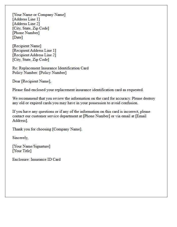 Letter of Enclosure for Replacement Insurance ID Card
