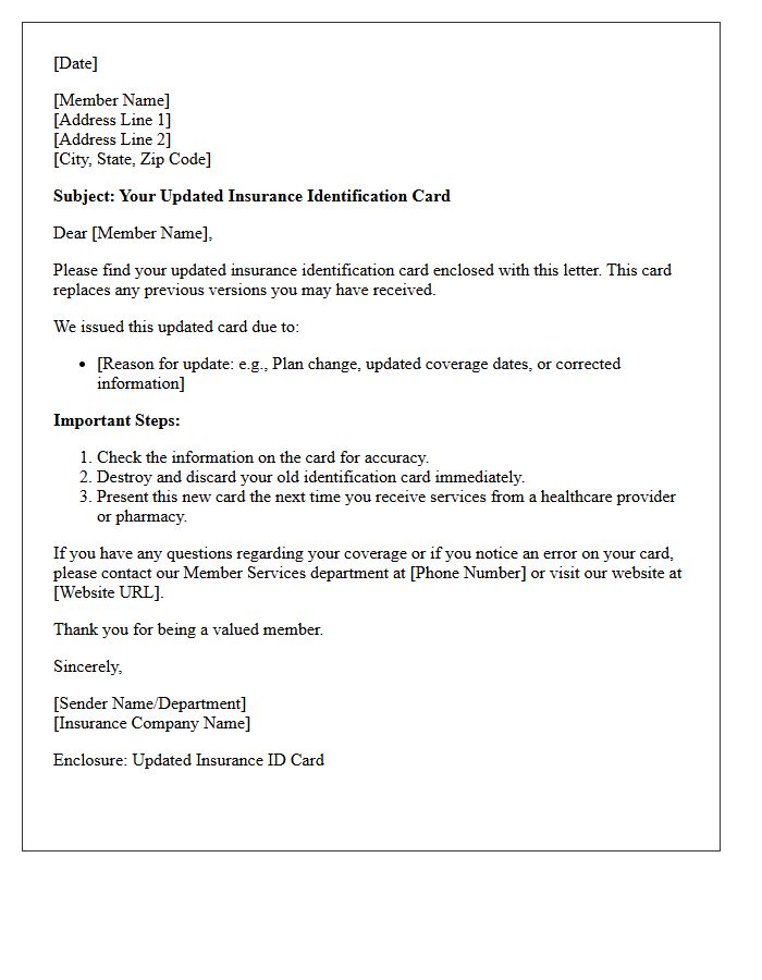 Updated Insurance ID Card Replacement Enclosed Letter