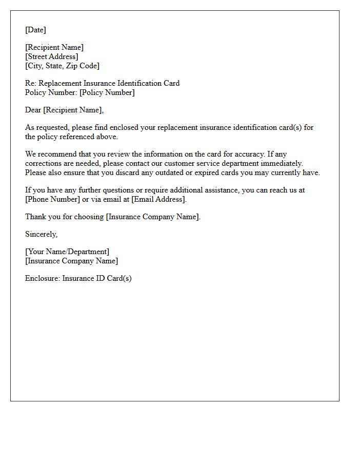 Letter Enclosing Requested Insurance ID Card Replacement