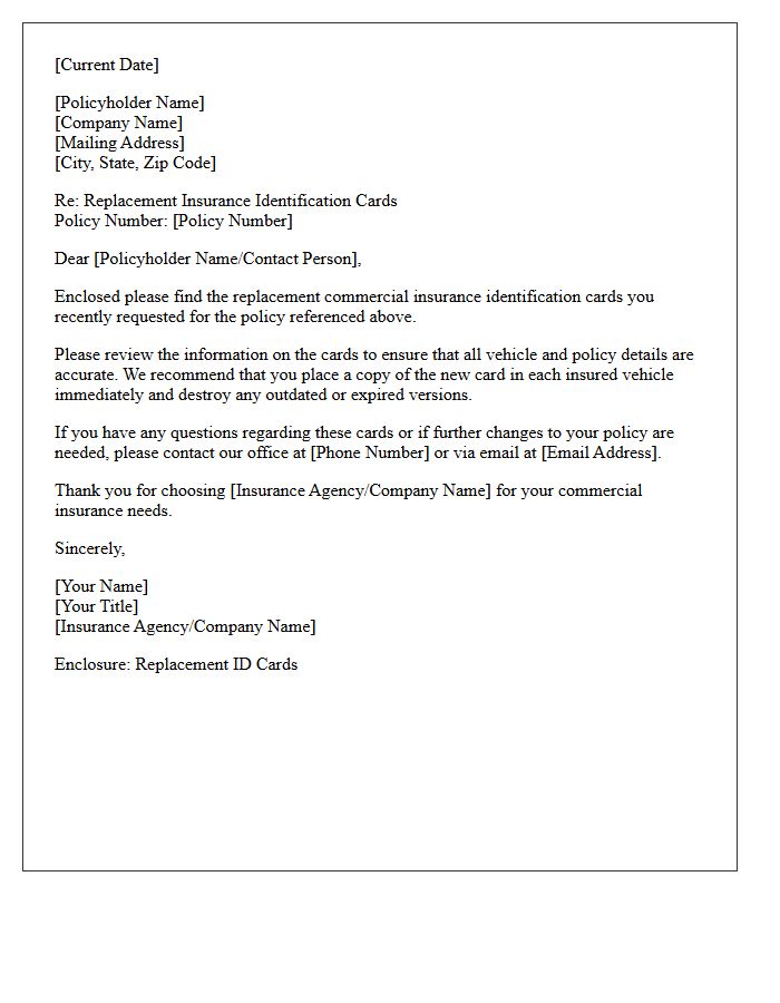 Commercial Insurance ID Card Replacement Enclosure Letter