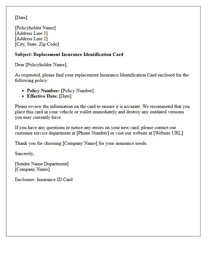 Policyholder Letter for Enclosed Insurance ID Card Replacement