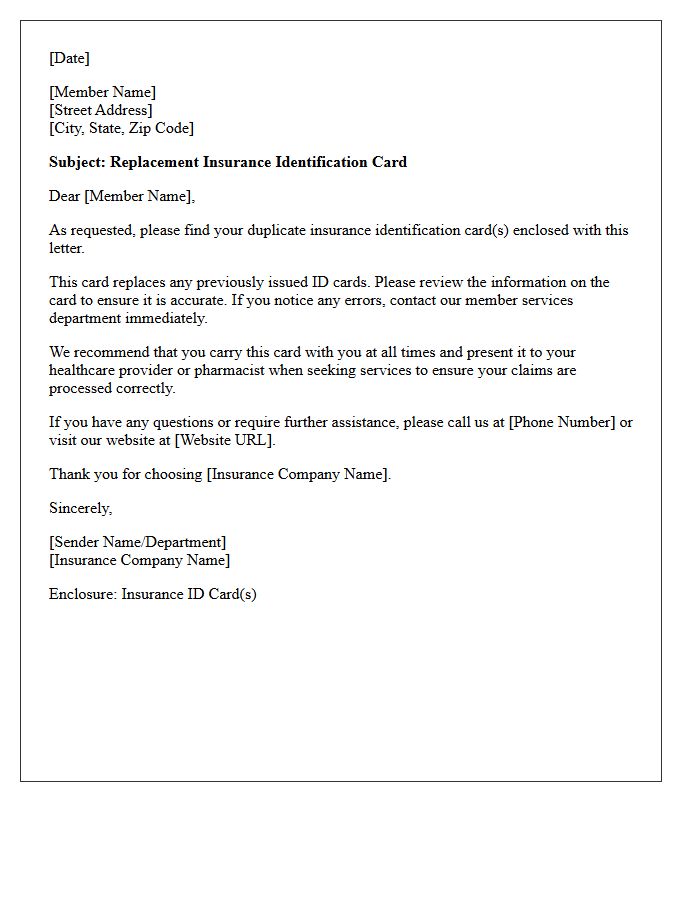 Duplicate Insurance ID Card Replacement Enclosed Letter