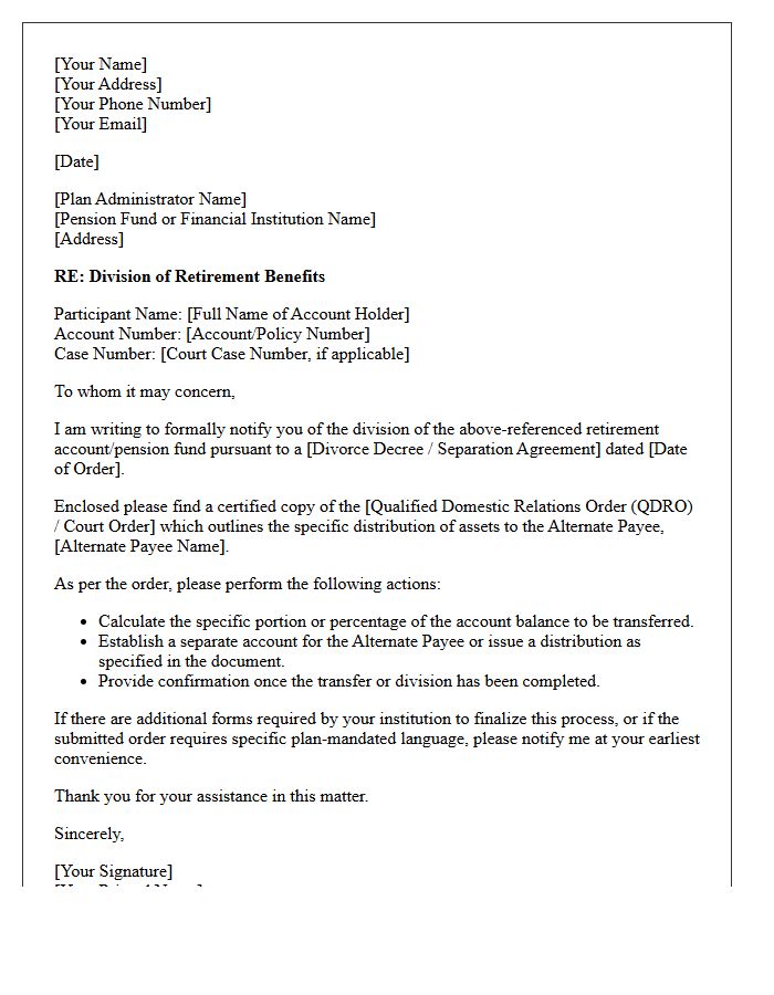 Retirement Account and Pension Fund Division Letter