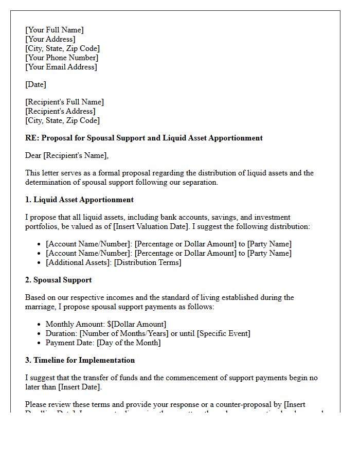 Spousal Support and Liquid Asset Apportionment Letter