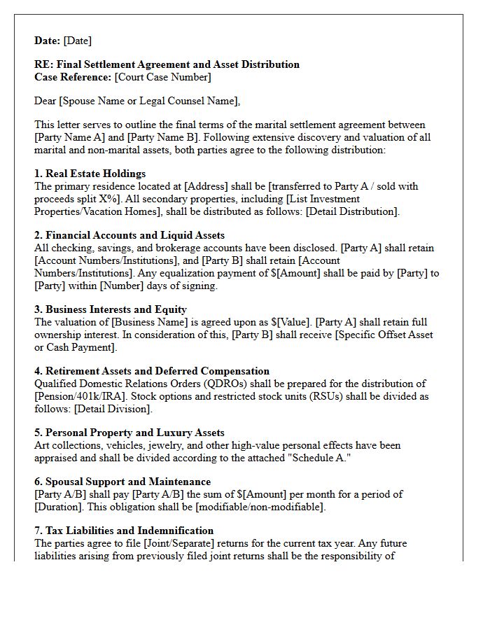 Final High Net Worth Divorce Settlement Agreement Letter
