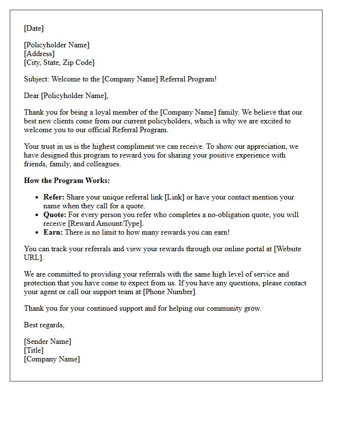 Policyholder Referral Program Welcome Letter