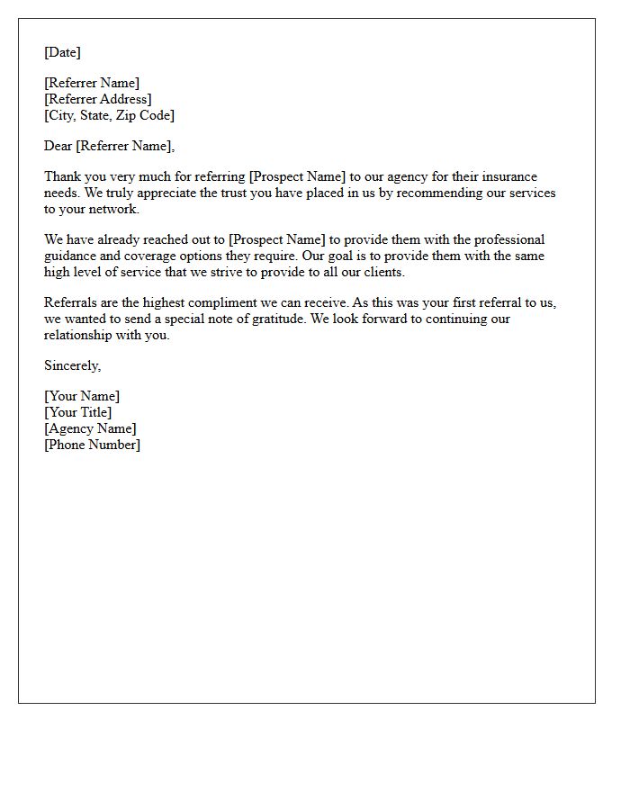 First Insurance Referral Thank You Letter