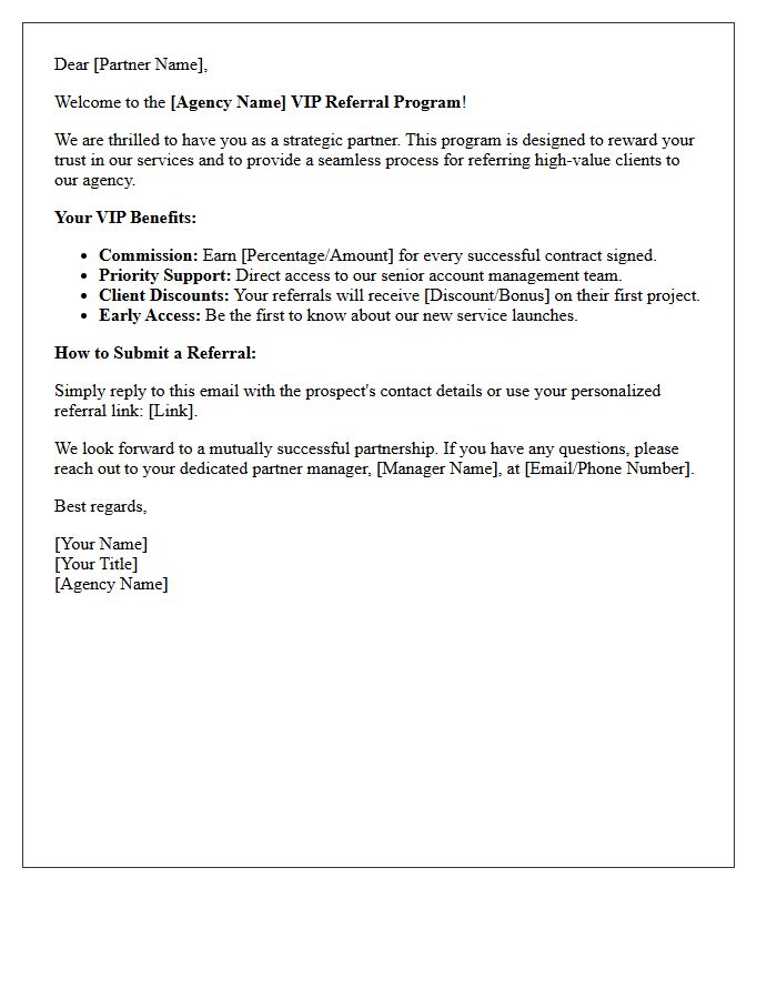 VIP Agency Referral Program Welcome Letter